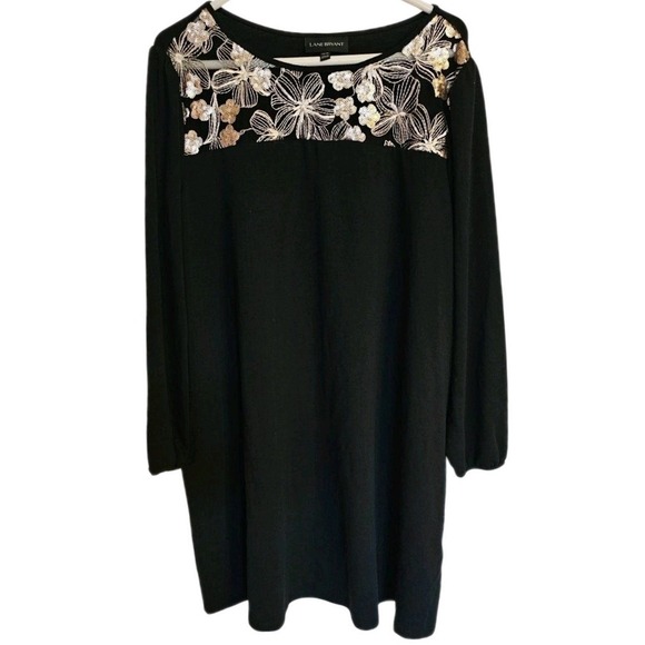 Lane Bryant Dresses & Skirts - Lane Bryant dress size 18 black embroidered neckline‎ long sleeve MIDI